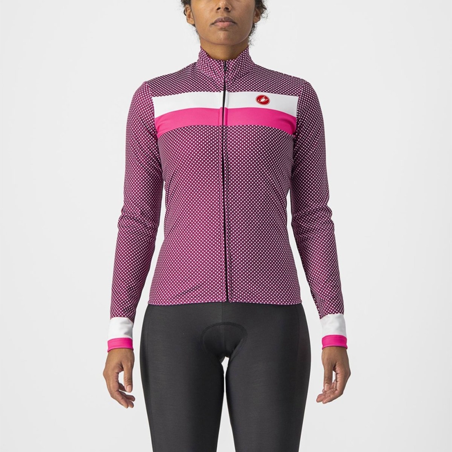 Women Castelli VOLARE LS Jersey White / Pink | WLE-481390